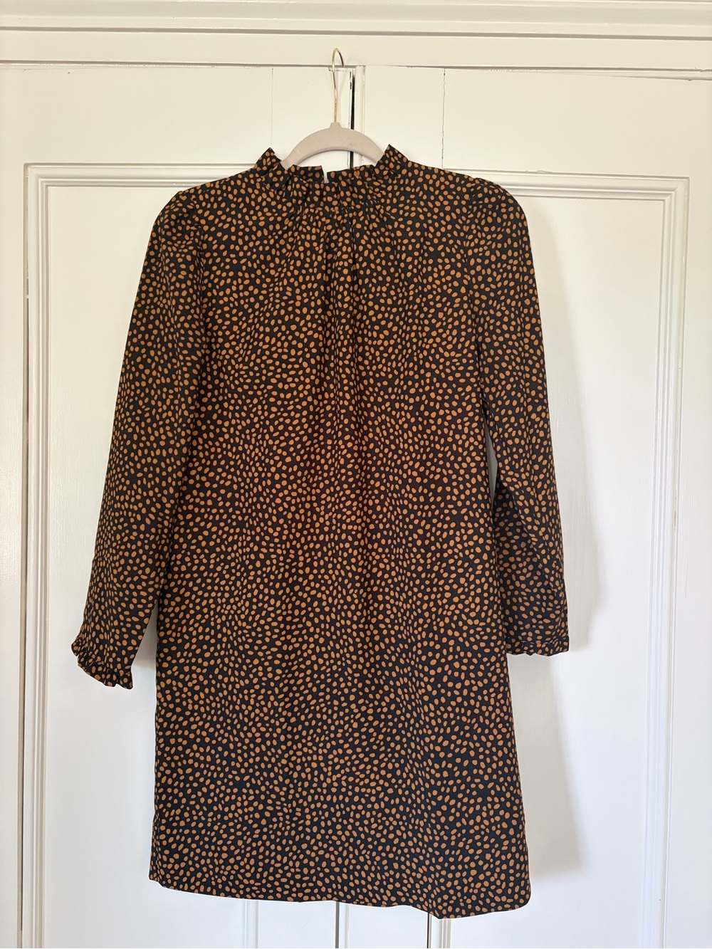 J. Crew Black Dress with Tan Dot Print, Long Sleeve